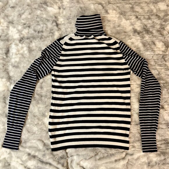 Banana Republic Cotton Cashmere Striped Turtleneck Sweater Navy & Cream Medium - Picture 10 of 10